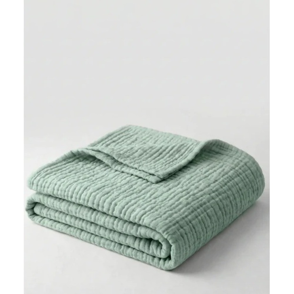 The Fleece Company Muslin Cotton Throw Blanket Sage Green 150x200cm Large